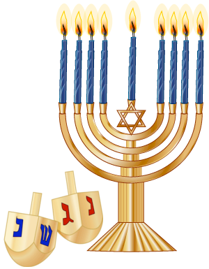 A Hanukkah Menorah/Hanukkiyah and Dreidels